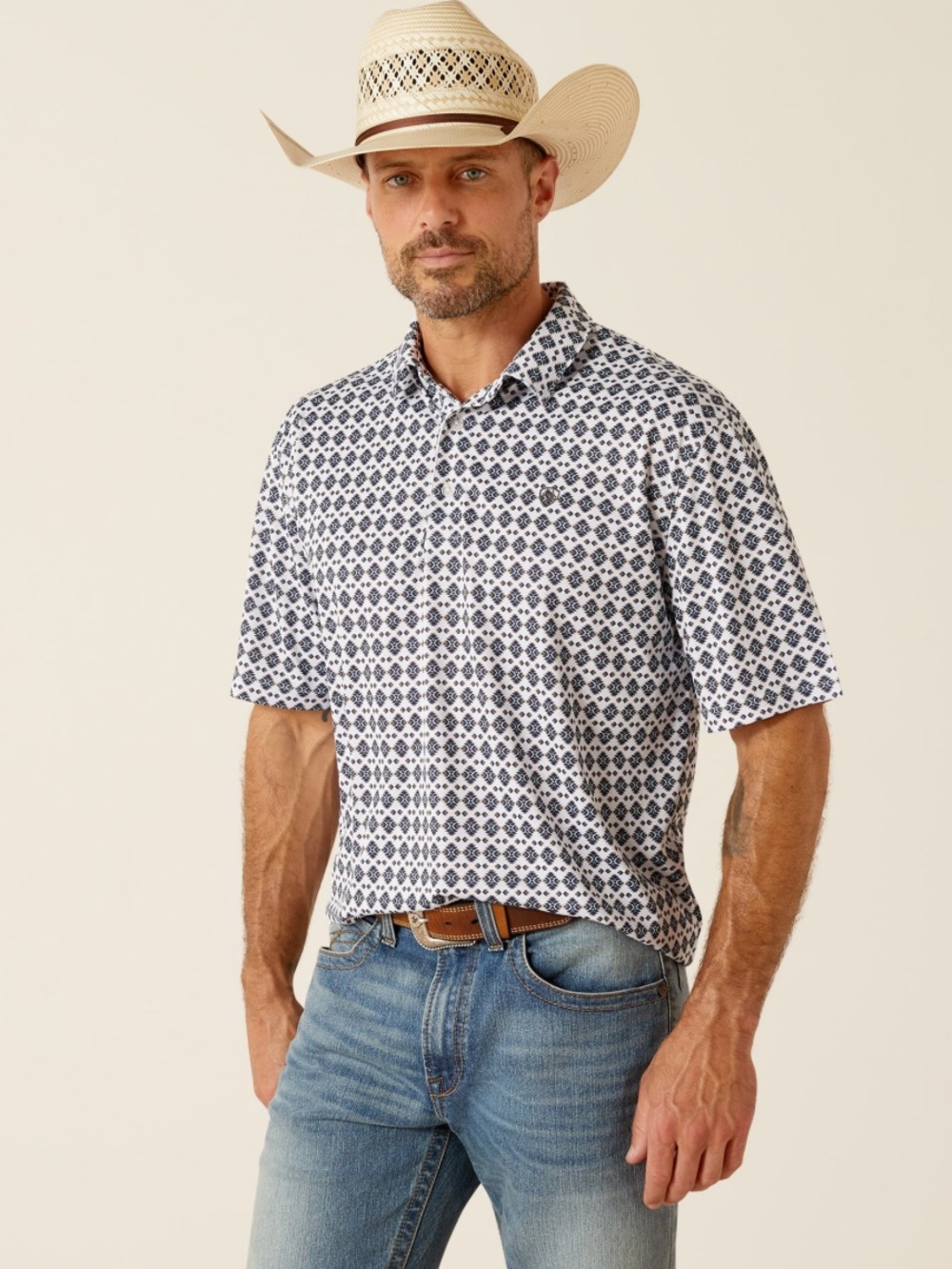 Ariat Men's Navy and White Geometric Shirt